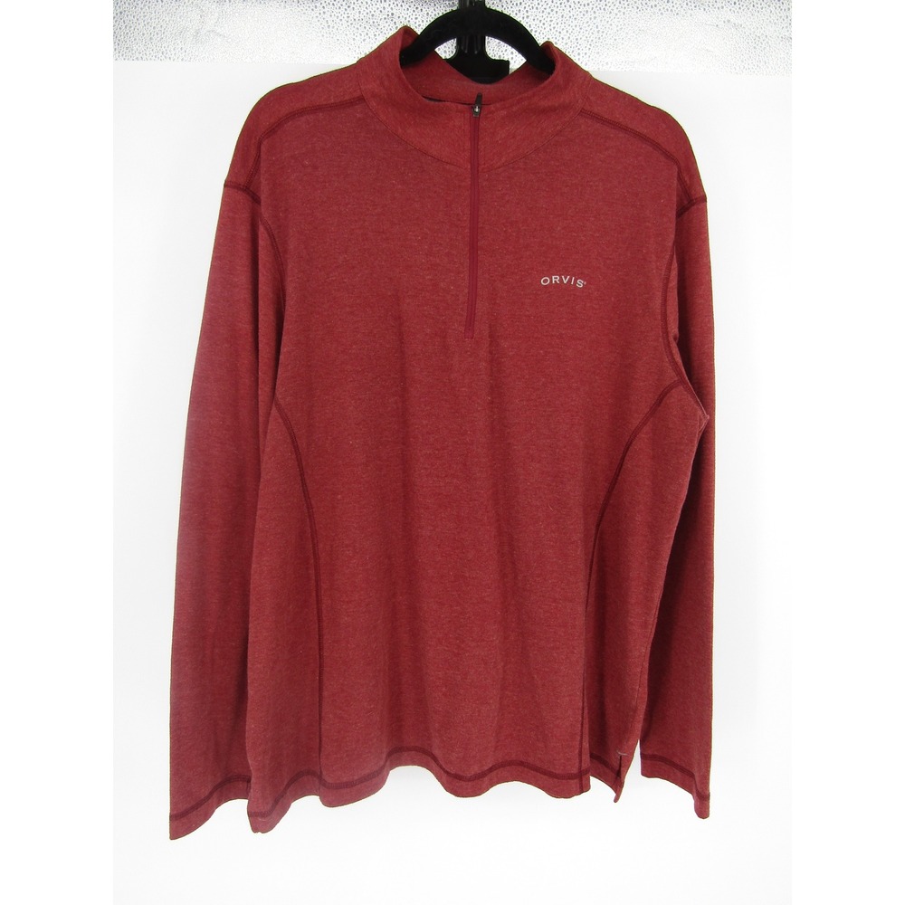 Orvis 1/4 Zip Pullover‎ Mens Large Heather Red Good Classic Collection Mock Neck